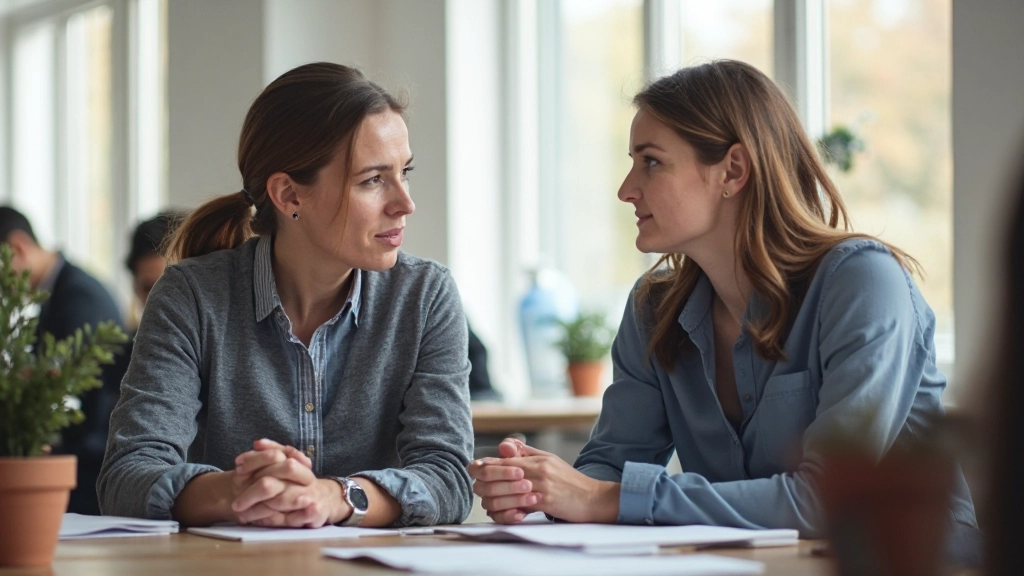 Mentor en student in constructief gesprek aan tafel met lerningsmateriaal en notities
