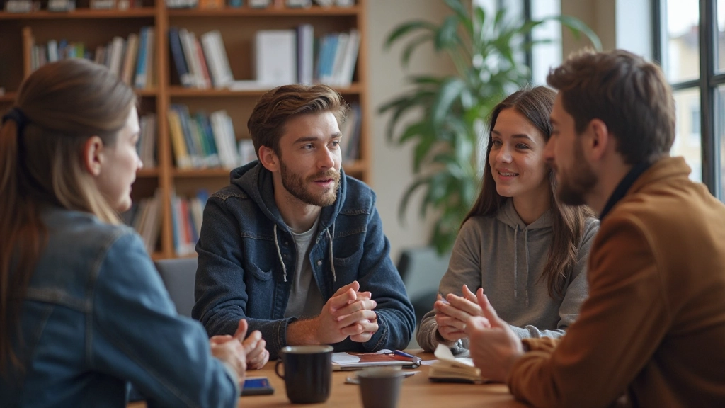 Jonge volwassenen in debat en discussie in bibliotheekruimte