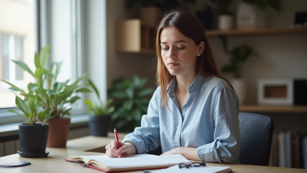 Jonge professioneel aan bureau met Nederlands woordenboek en notitieboek, concentratie en studie